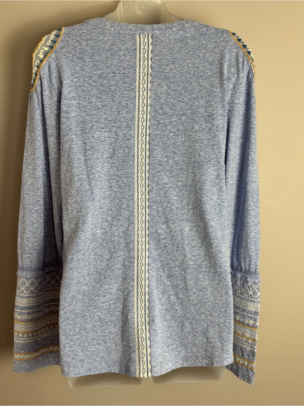 Sundance Embroidered Beaded Light Blue Long Sleeve Lace Trim Henley Top Size L - Picture 8 of 10